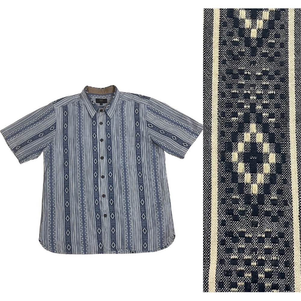 FRYE Mens Button Down Shirt Size XL Pixel style Embroidery Argyles short Sleeves